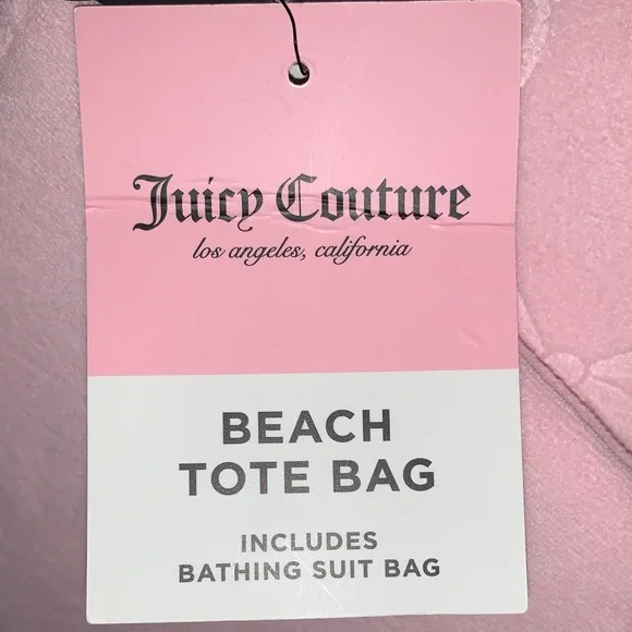 🔥🔥🆕- Juicy Couture Light Pink Bow-Patterned Beach Tote with Bathing Suit Bag - Picture 2 of 15